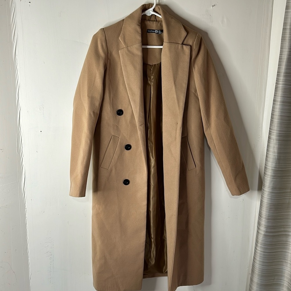 BOOHOO TAN PEACOAT SIZE 4 TALL